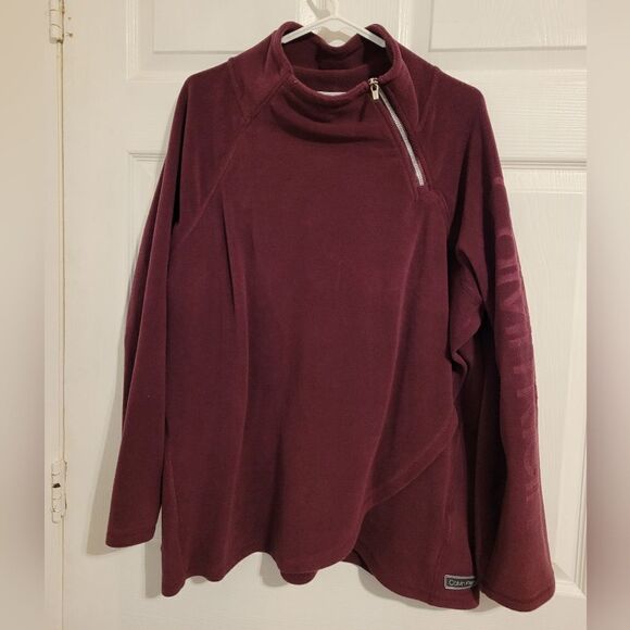 Calvin Klein Pullover Top Women's Fleece Mock Zip Neck Merlot Purple - Picture 1 of 7